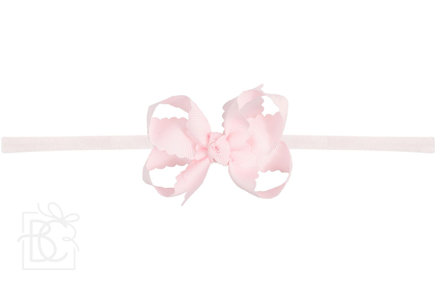 Light Pink Scalloped Edge Thin Pantyhose Headband - 3.5" Medium Bow by Beyond Creations
